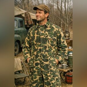 Vintage 1960s Bullseye Bill Mens Hunting Coveralls Sz Large XL Camo Duck Canvas